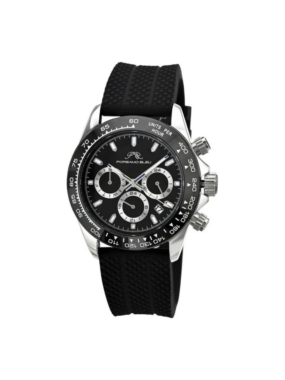 NWT Porsamo Bleu Preston Sport Chronograph Quartz Black Dial Men's Watch